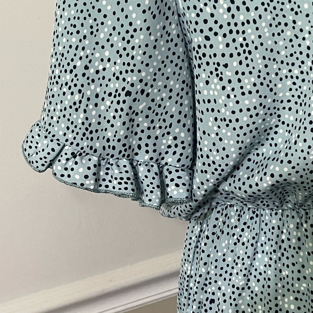 Hailey & Co Blue and White Dots, Pleated Ruched Midi Dress, Sz L - Picture 4 of 9